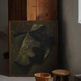 Mid-century pastel oil abstract painting, Danish artist, patinated wooden frame.