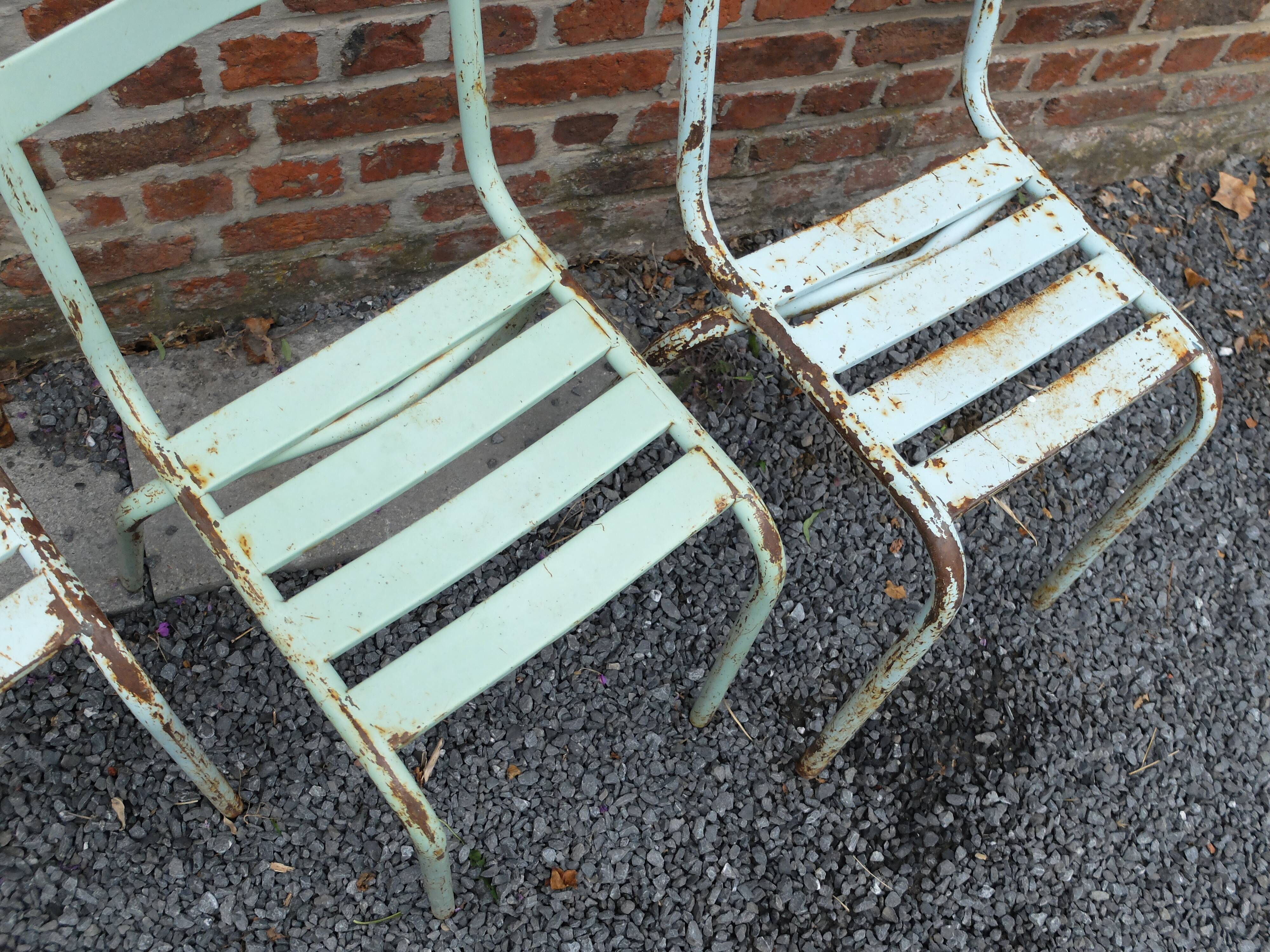 4 metal stackable garden chairs or bistro, Vintage, 1950s-1960s
