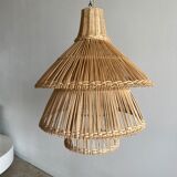 Rattan pendant lamp or light in the shape of an Asian lantern