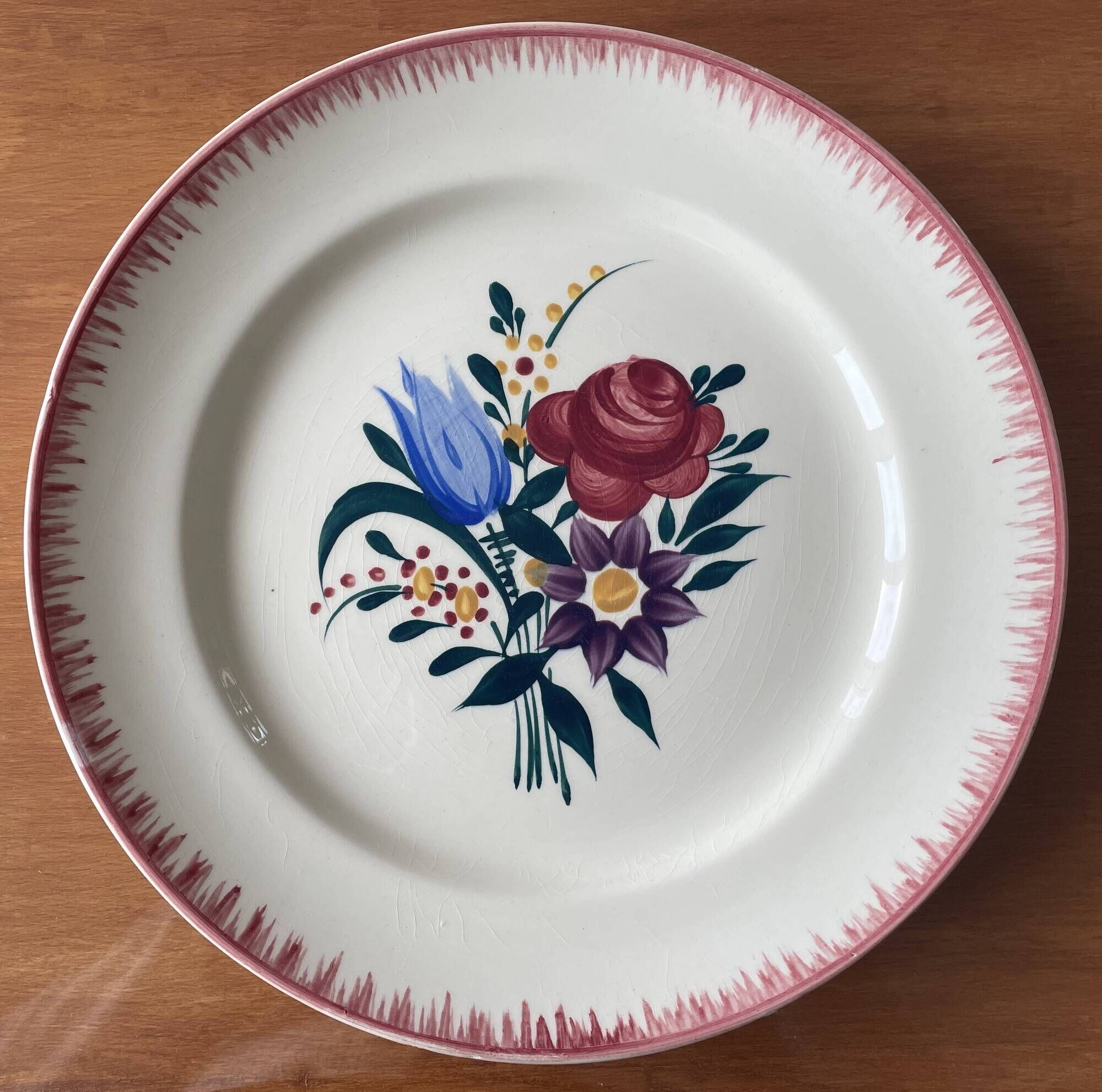 6 large antique flat plates in B.F.K. earthenware.