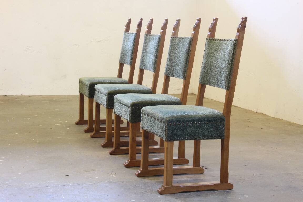 Vintage 1950s signature, solid oak dining throne chairs, Danish craftsmanship