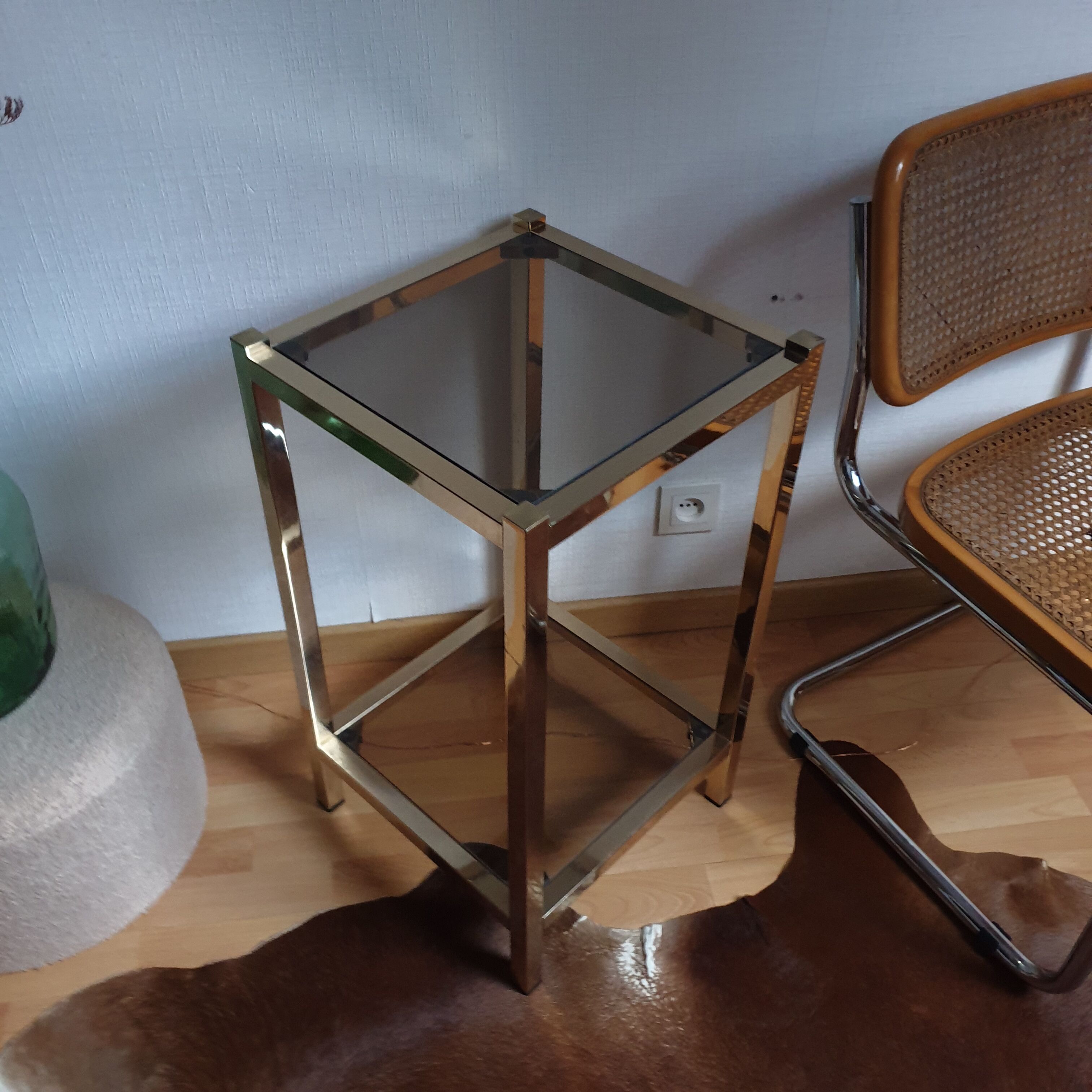 Golden dessert vintage smoked glass Rochebobois 70s