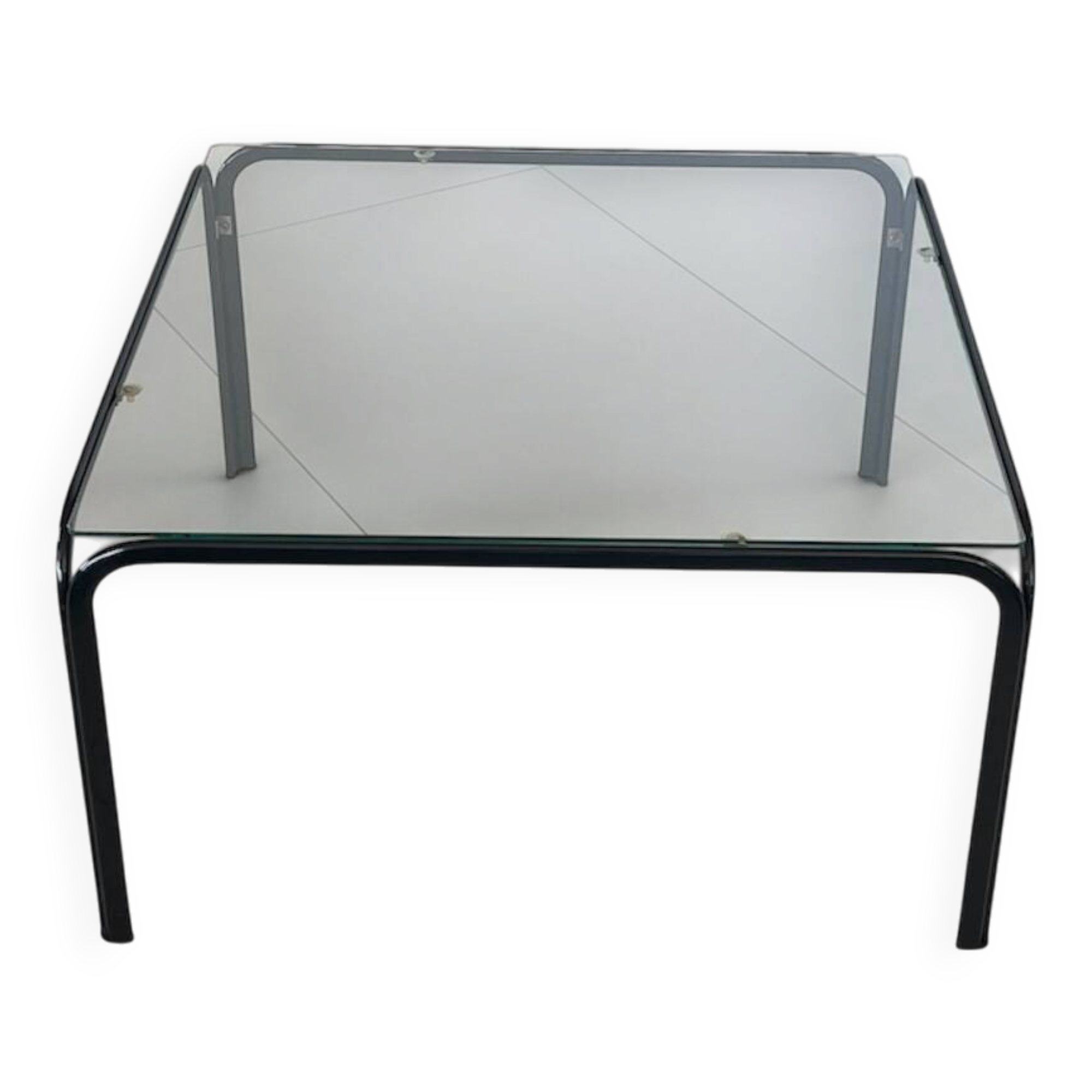 Large coffee table in glass and metal, Italy 1970s.