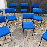🪑 Set of 13 vintage blue fabric chairs – black metal legs – Guer style