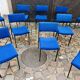 13 chaises vintage en tissu bleu et métal noir dans le goût de Guermonprez