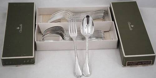 12 dessert spoons, 24 pieces in silver-plated metal Christofle Rubans