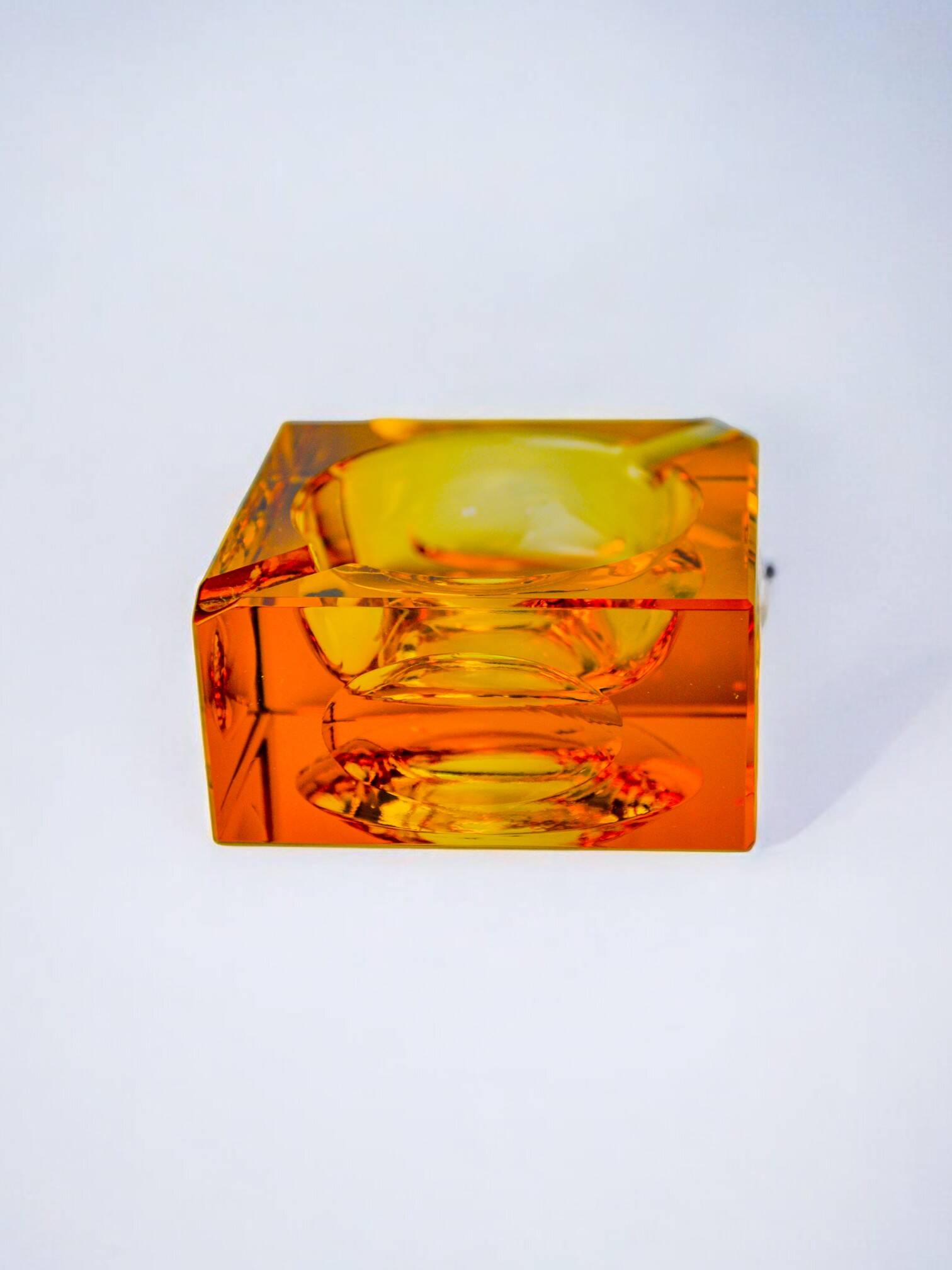 Cendrier glaçon orange par antonio imperatore, verre de murano, italie, 1970