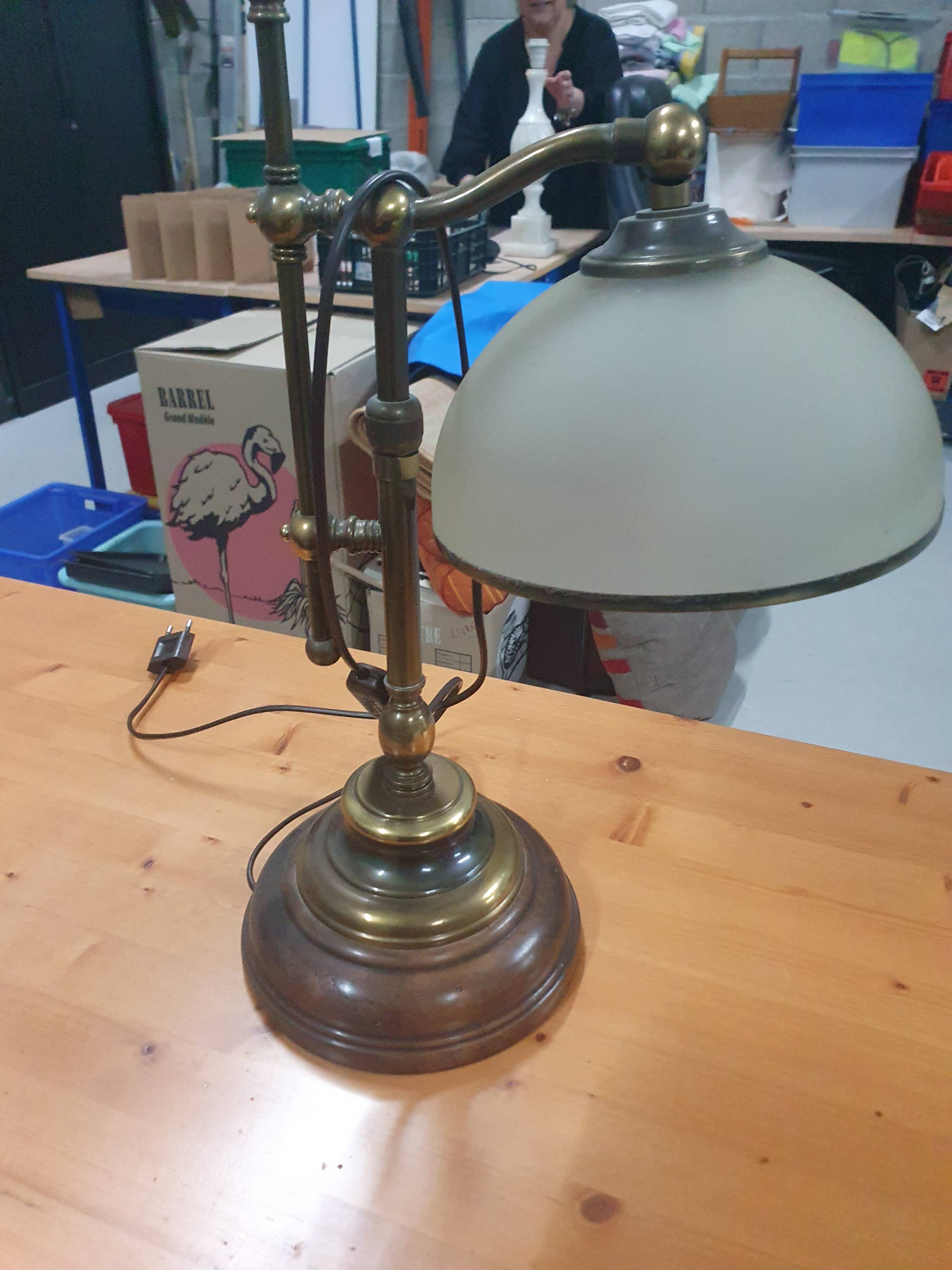 Wood and bronze desk lamp
