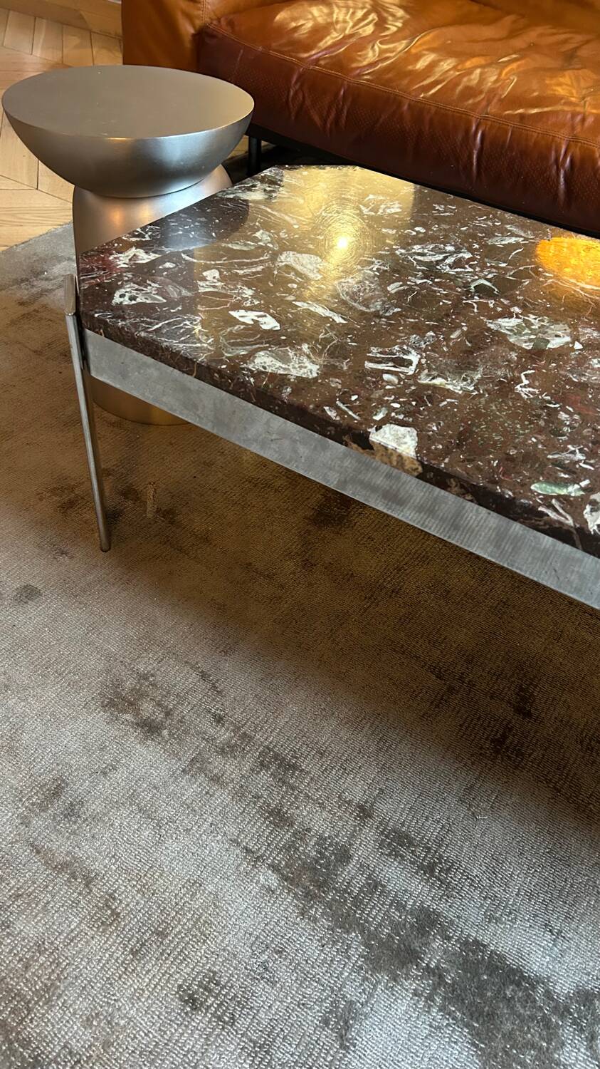 1970s coffee table in Breccia marble and chrome