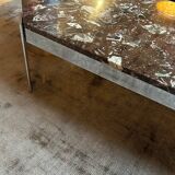 1970s coffee table in Breccia marble and chrome