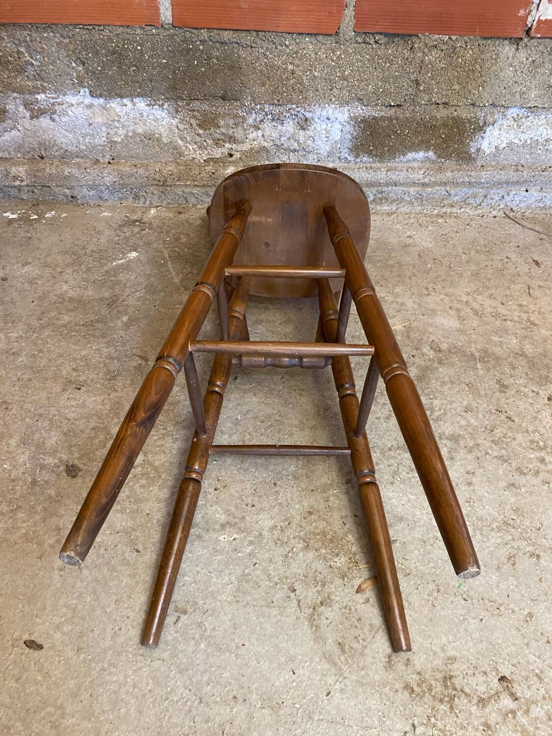 Antique vintage turned wood high bar stool