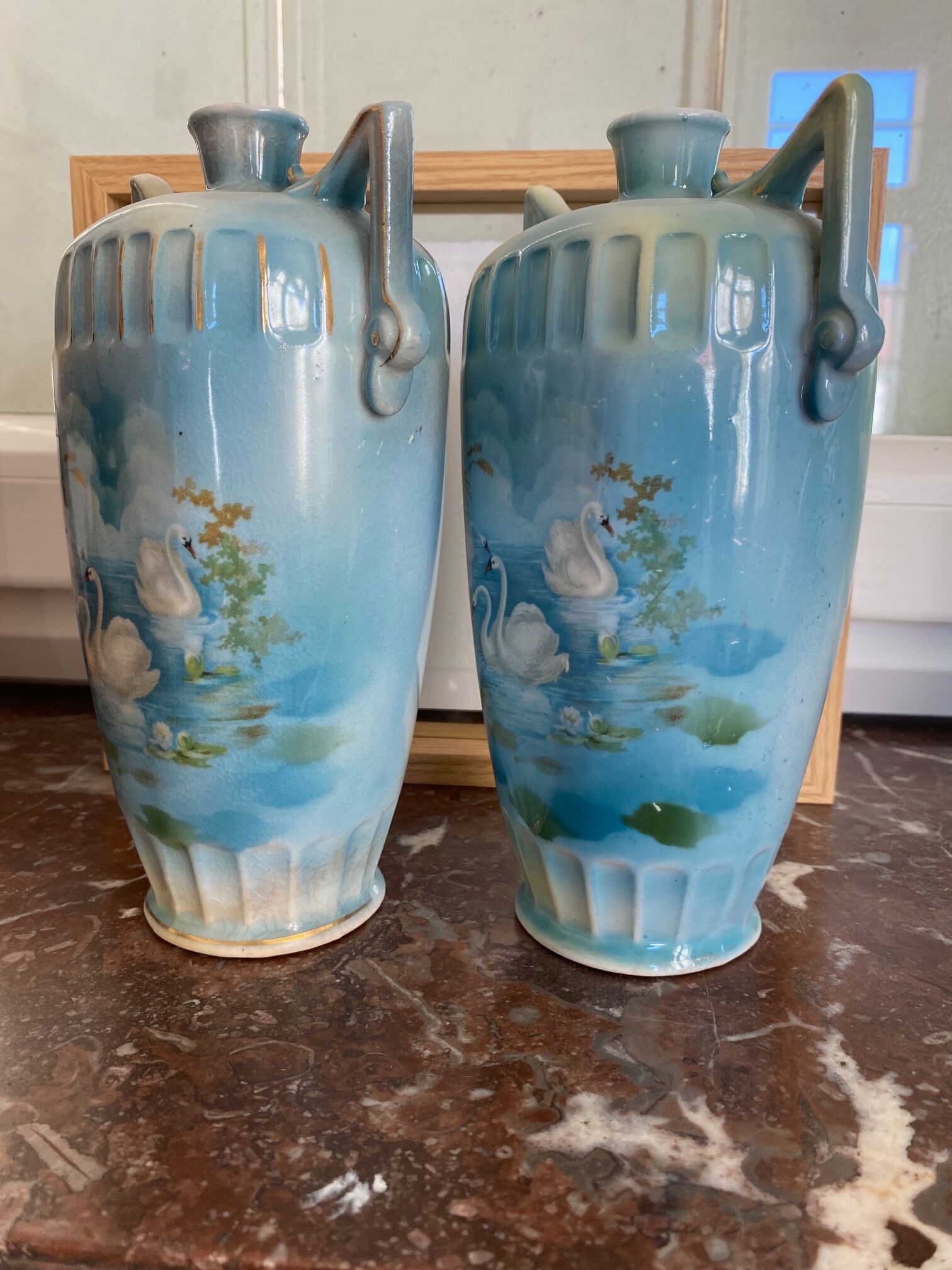 Paire de vases art nouveau décor lacustre