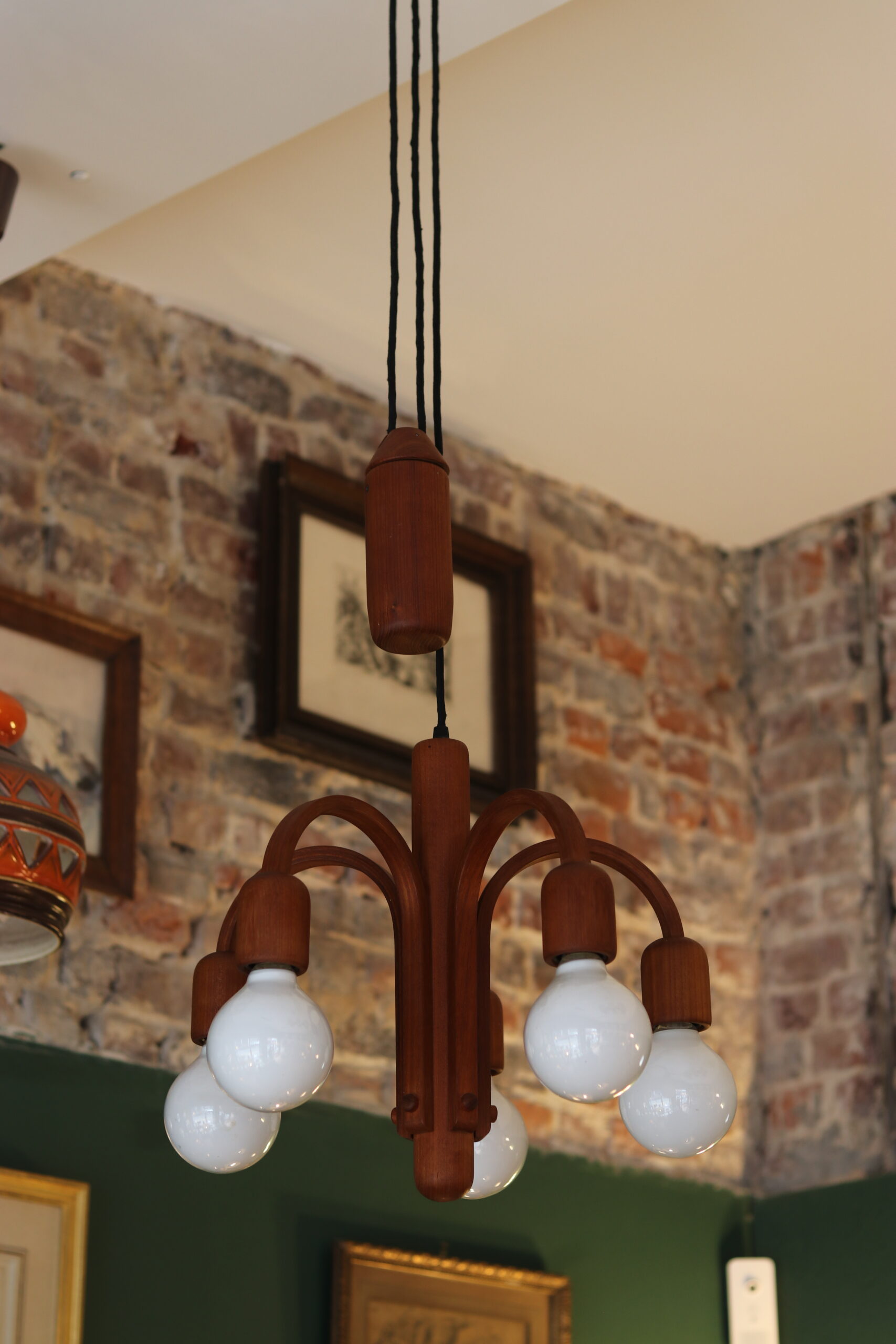 Danish pendant light Domus with counterweight in teak from the 1960s.
