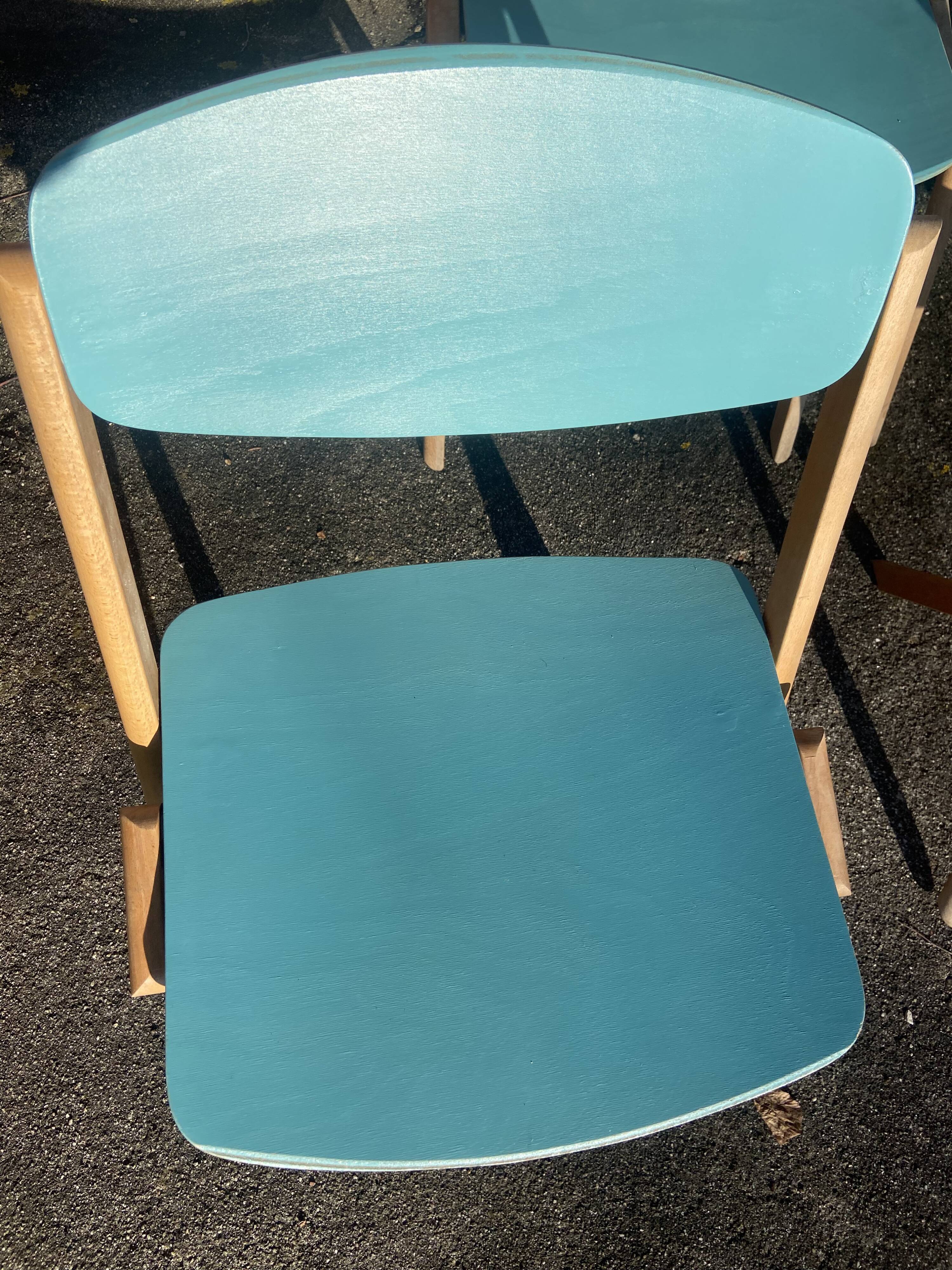 Set of 6 wooden chairs by Jean-Claude Duboys (French designer)