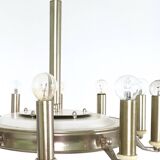Art Deco 10-Light Round Varnished Metal Chandelier, Italy