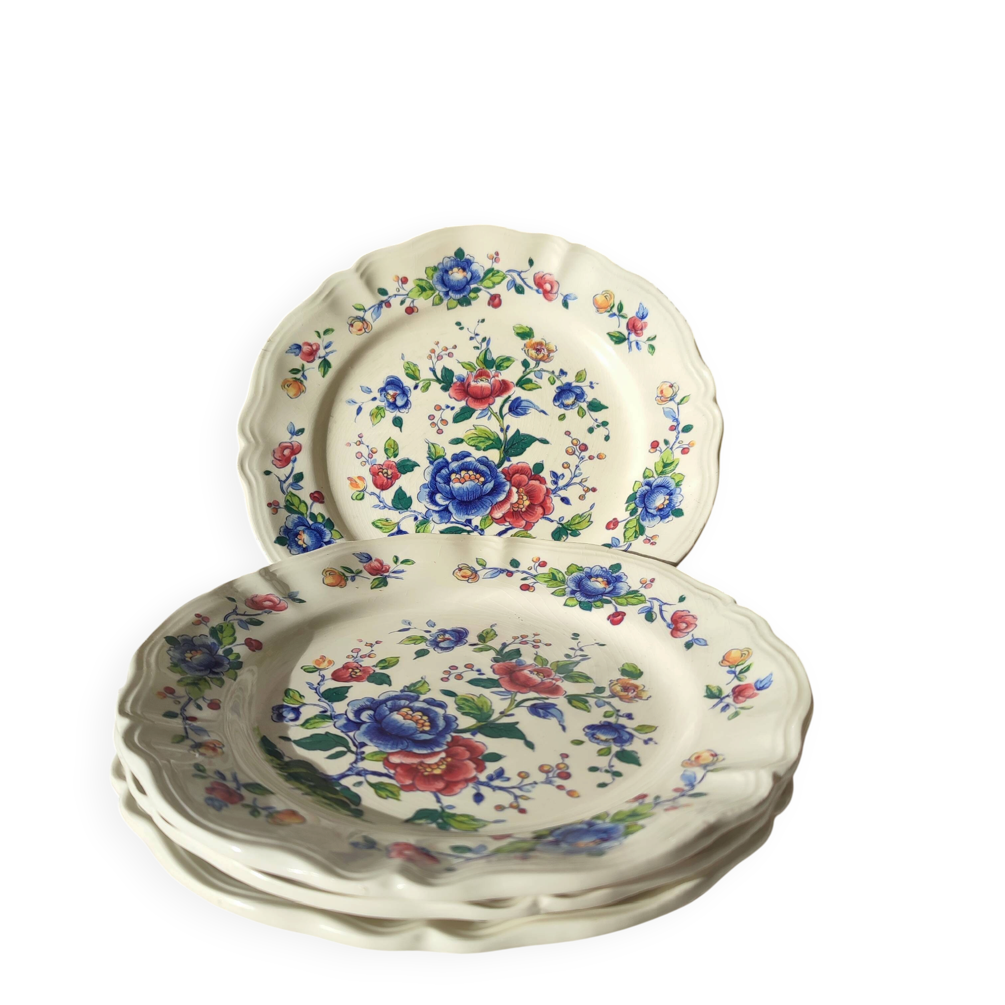 Set of 4 dessert plates Sarreguemines France – model Touraine