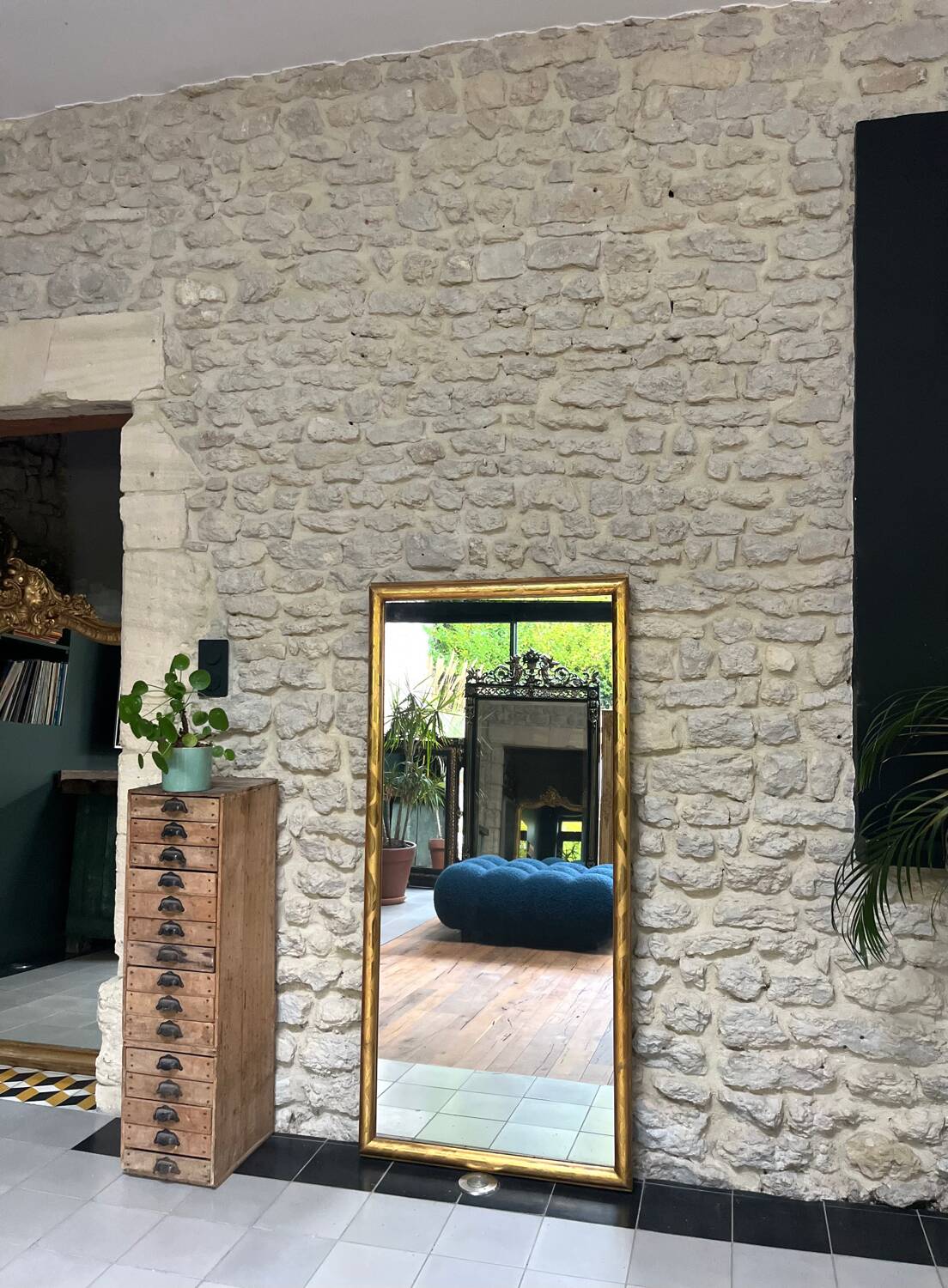 Antique mirror, 145/68cm, gilded with gold leaf and mercury.