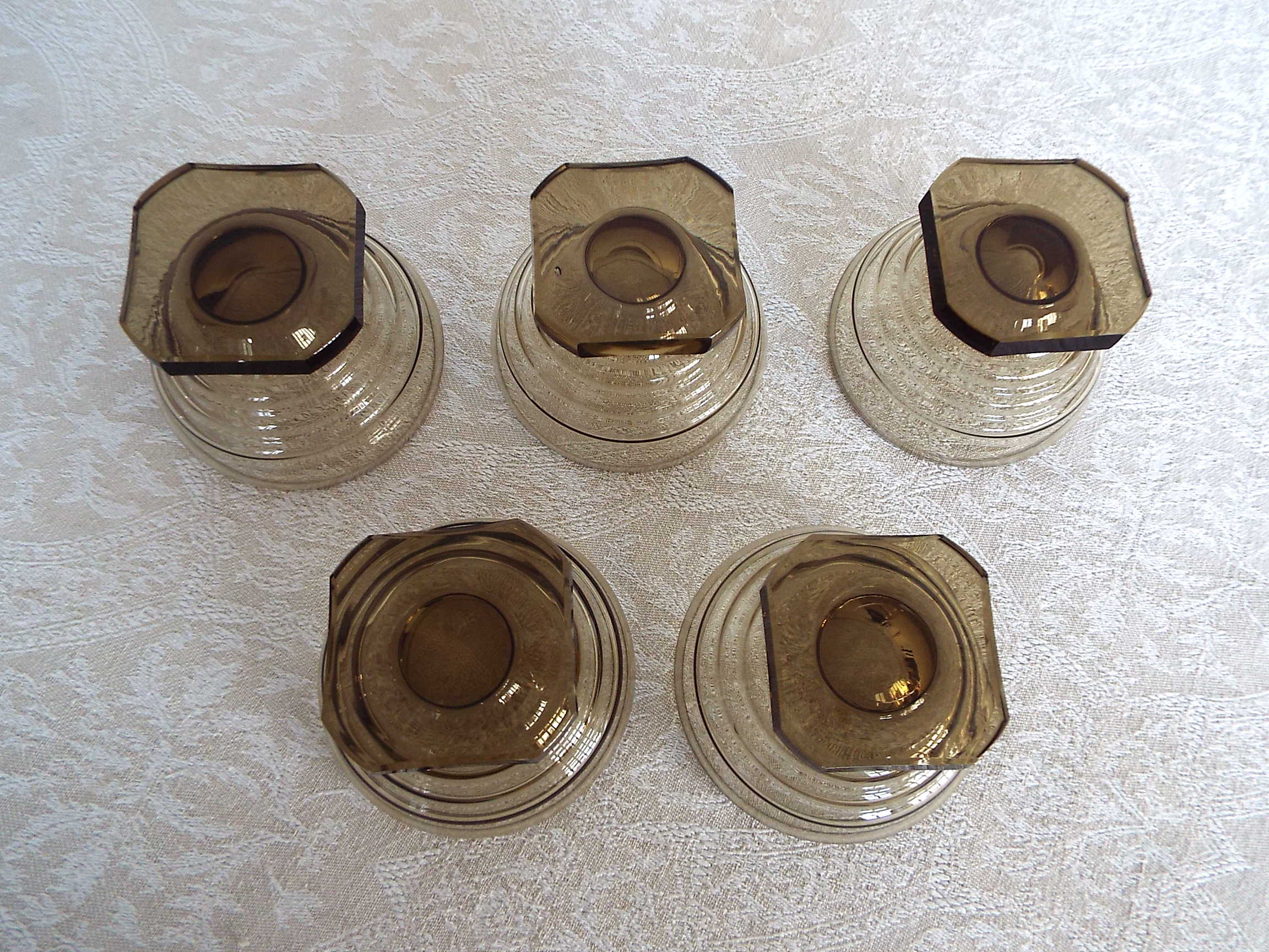 5 art deco smoked glass cups