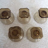 5 art deco smoked glass cups