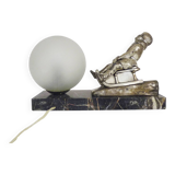 Lamp, Art Deco sled base night light in spelter on marble base