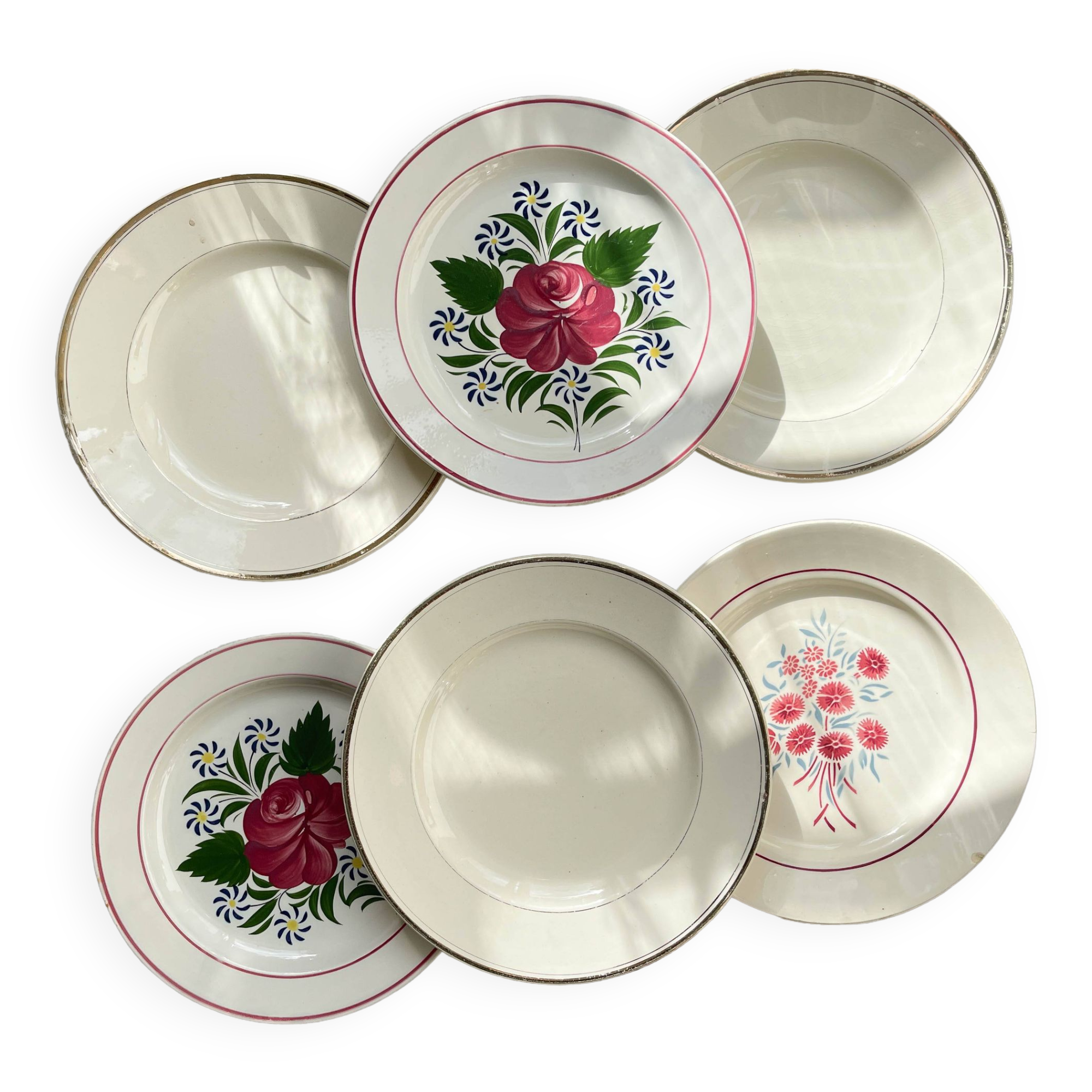 6 Mismatched Vintage Plates with Floral Pattern