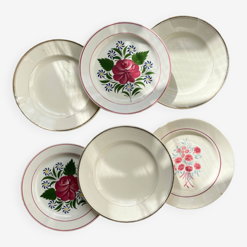 6 Mismatched vintage plates with floral pattern