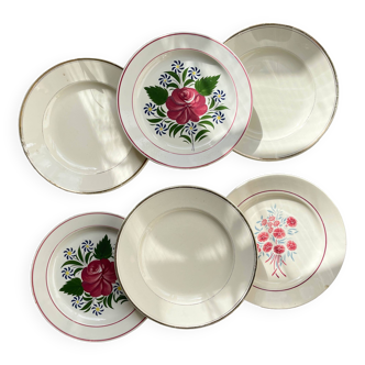 6 Mismatched vintage plates with floral pattern