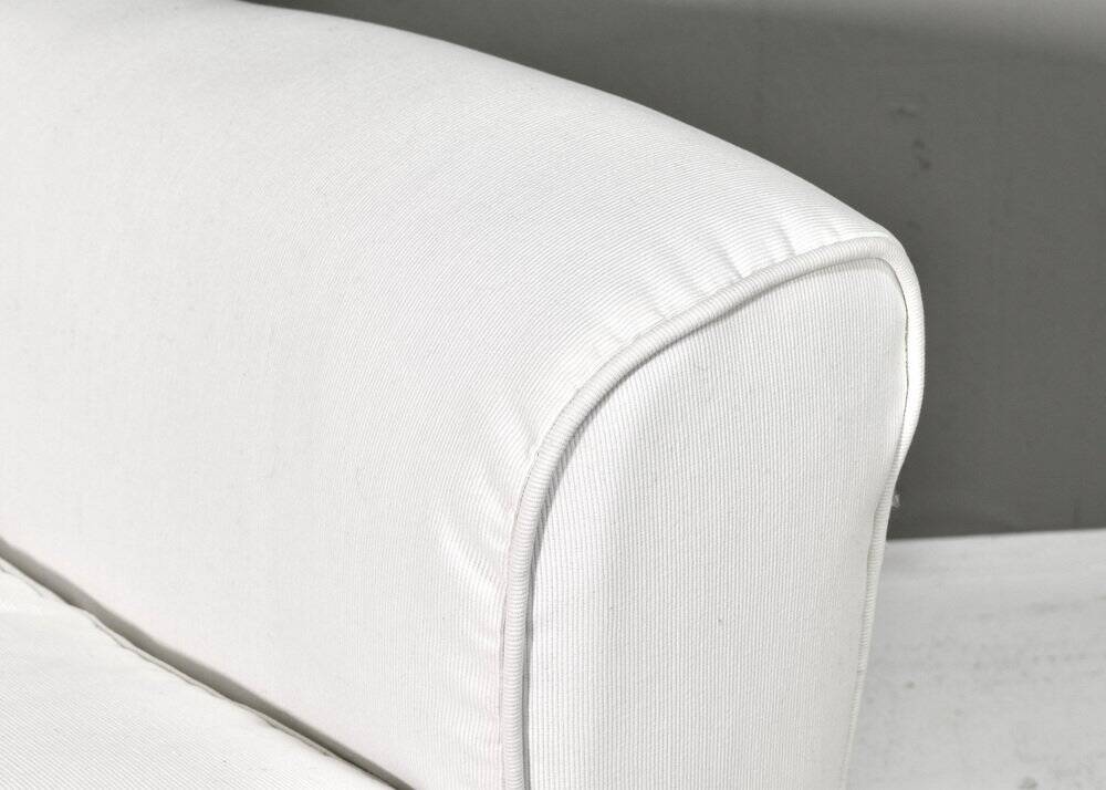 2 sets of Italian armchair with pouf in white fabric, Italy, 1940s