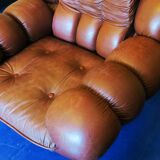 Bulky Italian leather lounge chair, 1970s