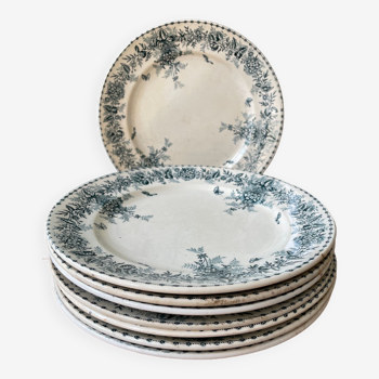 Lot de 8 assiettes plates XIXème Terre de Fer, « Stella » faïencerie d’Onnaing