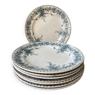 Set of 8 flat plates 19th century Terre de Fer, “Stella” Onnaing earthenware