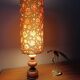 Vintage wooden table lamp with seventies flower tube shade