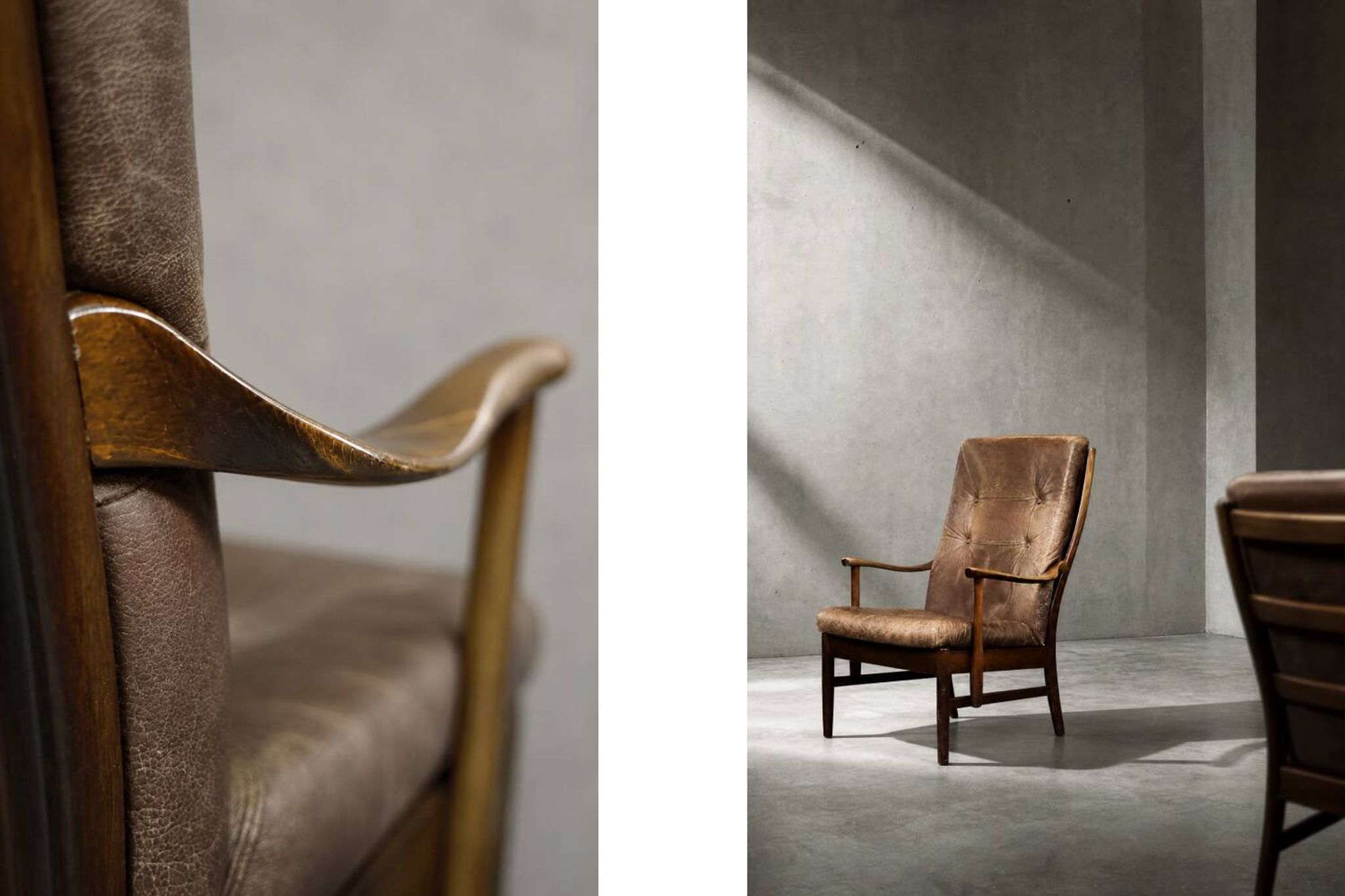 Vintage MidCentury Danish Beech&Leather High Armchair from Farstrup Møbler