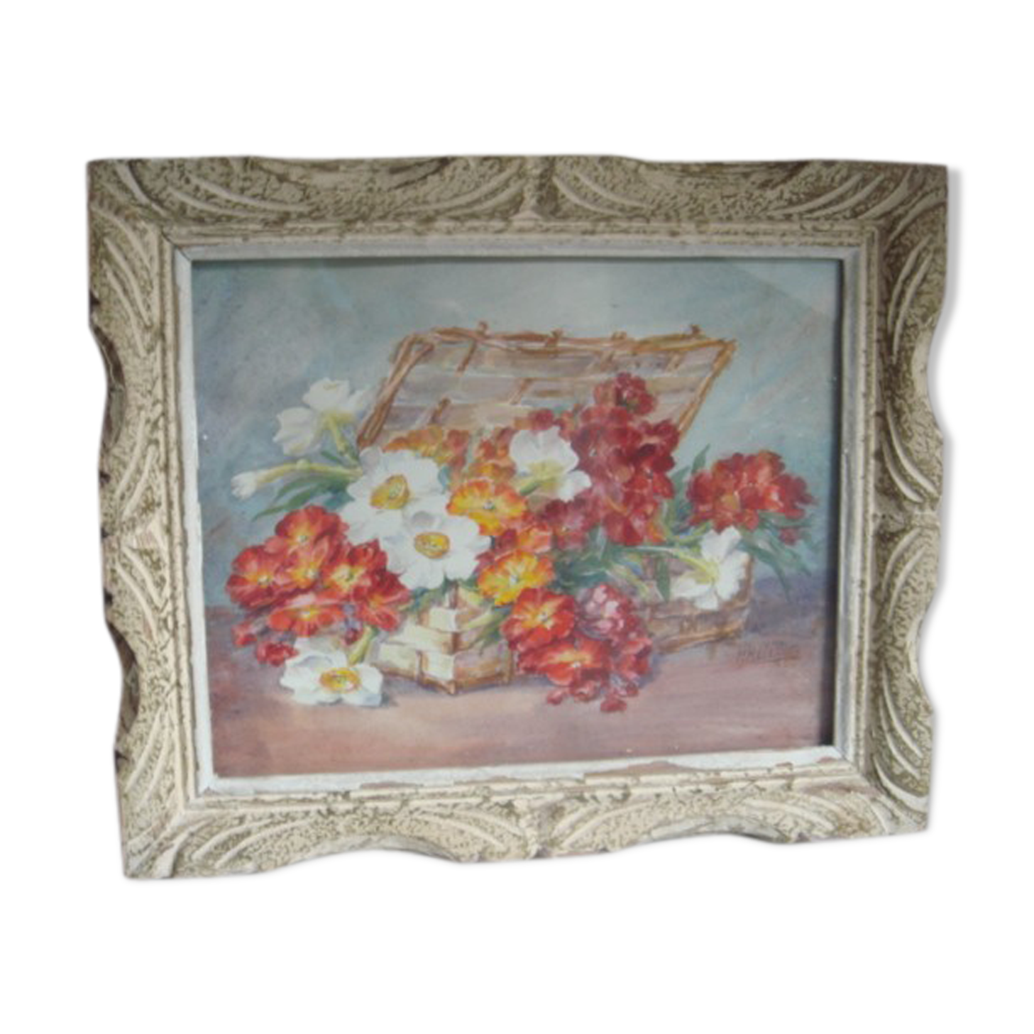 Watercolor signed under glass table 36.5 cm x 31 cm