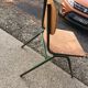 Set of 3 children's chairs from the 1960s in brown plywood with a green steel frame, school style.