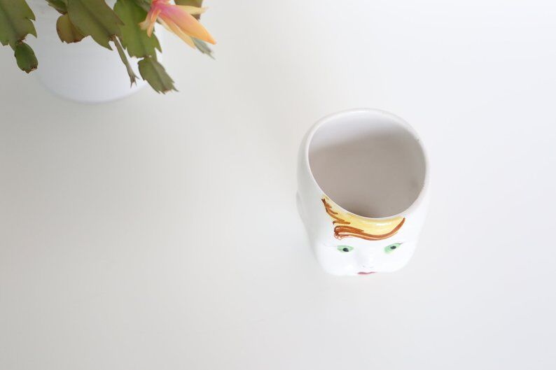 Vintage flower pot face, ceramic