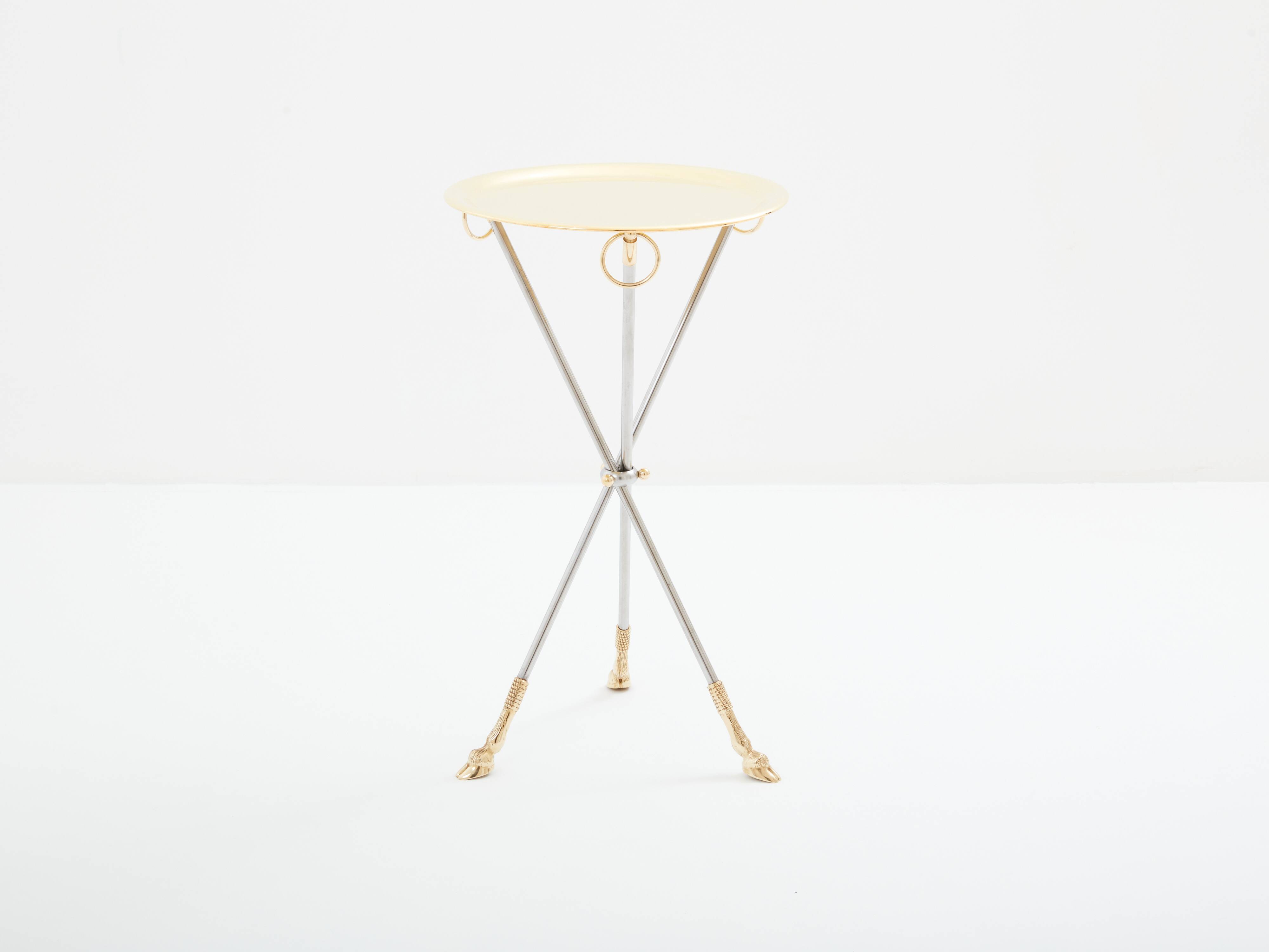 Brass steel pedestal table with removable top signed Alberto Orlandi 1970