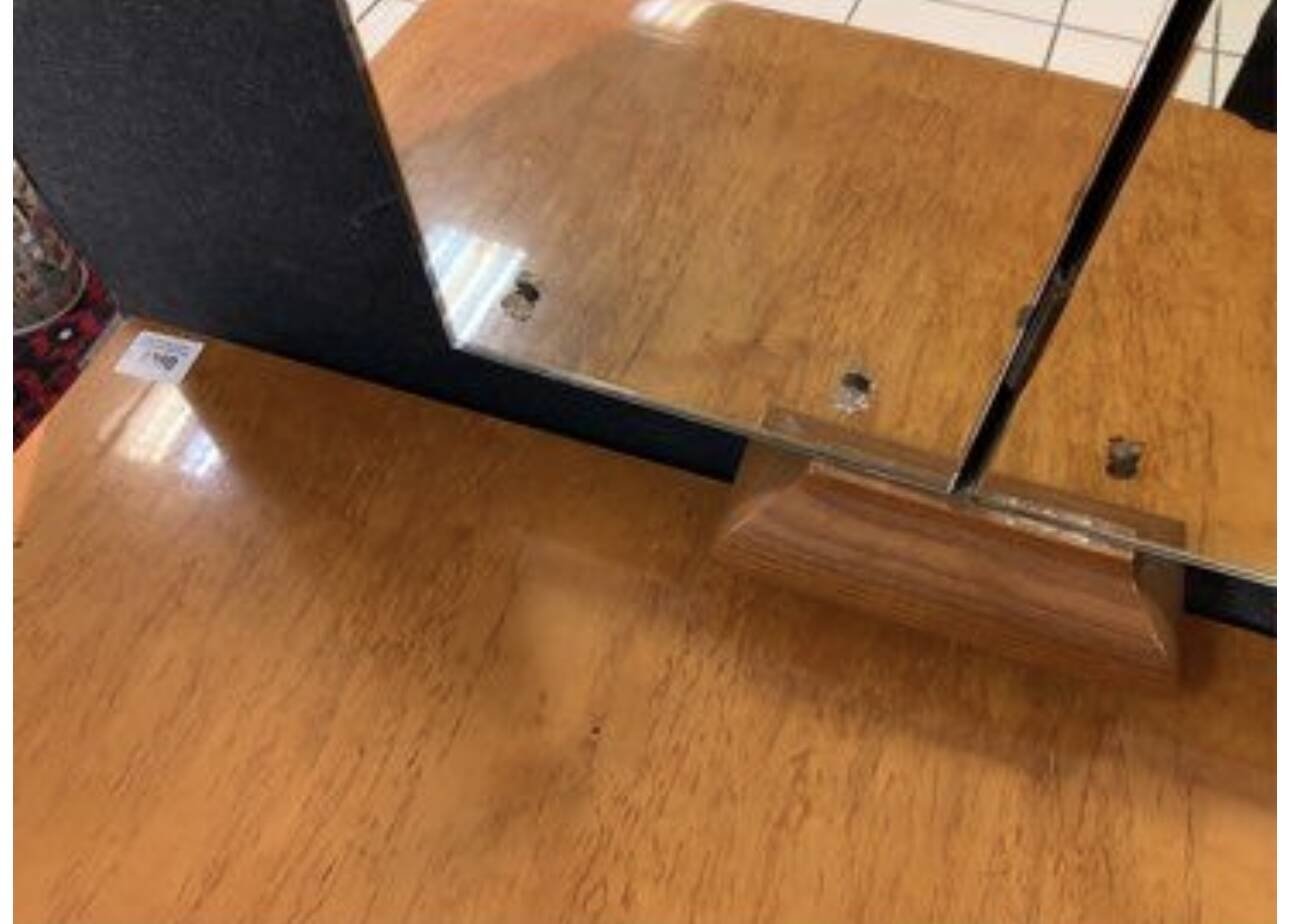 Art Deco dressing table with a triptych mirror in blonde maple and briar burl.