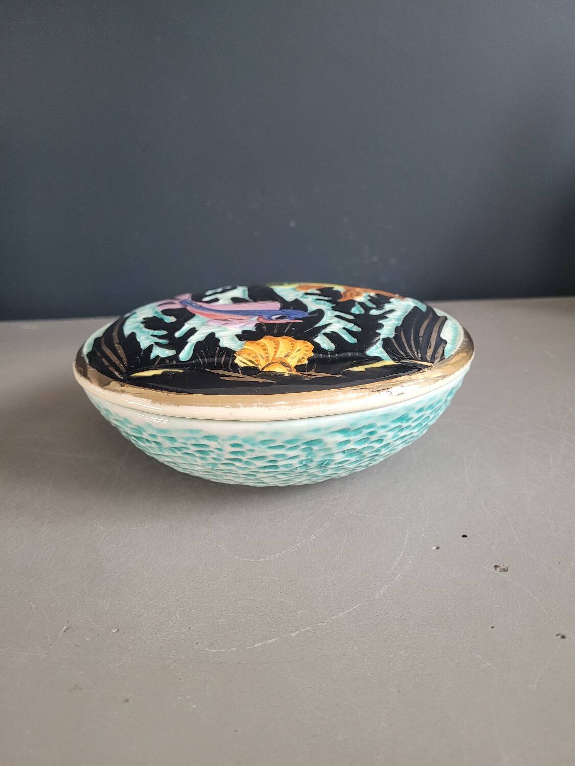 Ceramic candy box with fish motifs