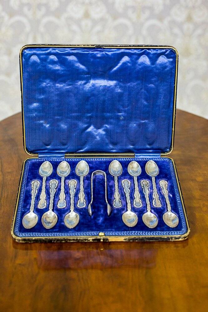 Antique English Silver Teaspoons, 1906, Set of 13