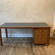 Teak veneer and green linoleum pedestal desk, Rud Thygesen & Johny Sorensen