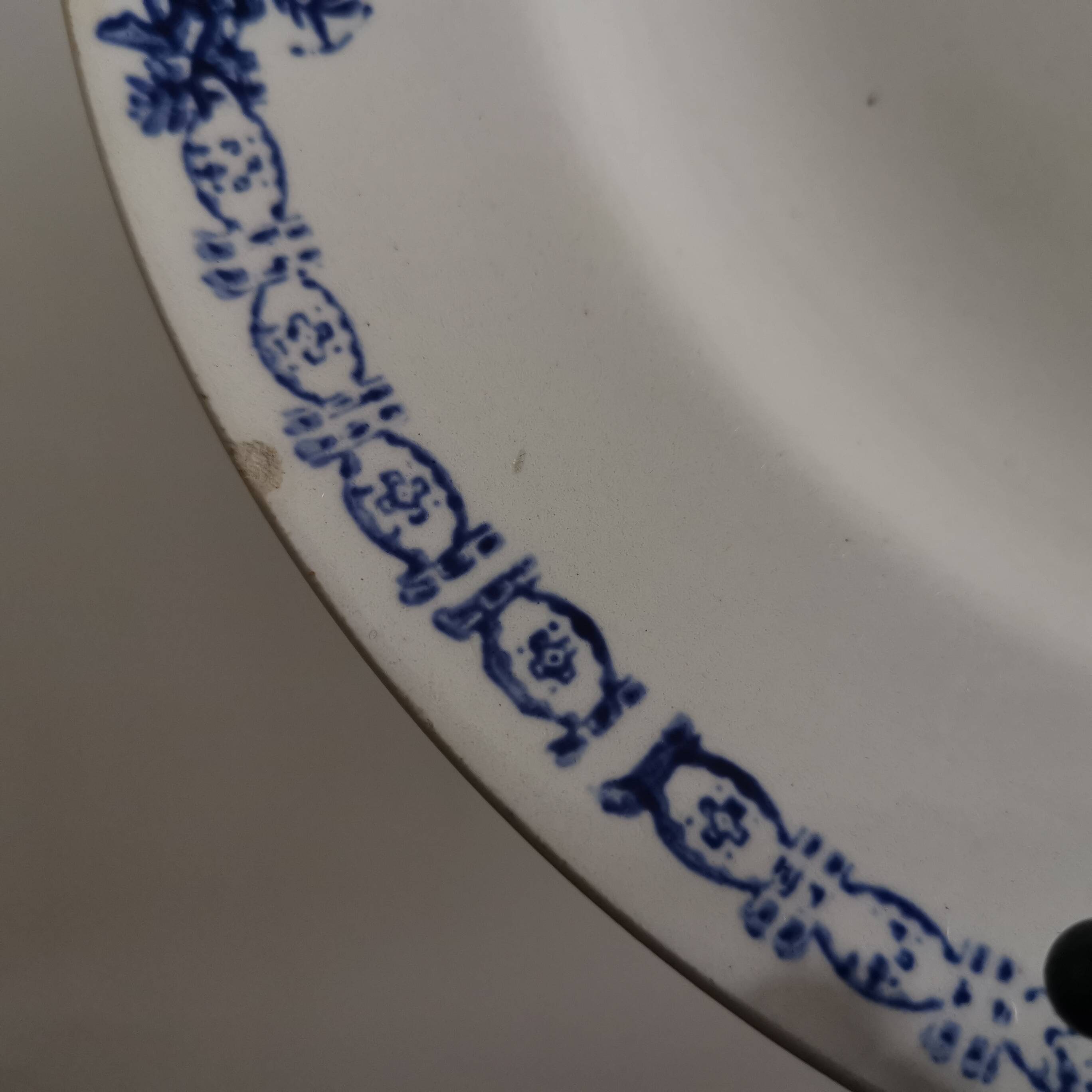3 soup plates with blue frieze & St Amand fans