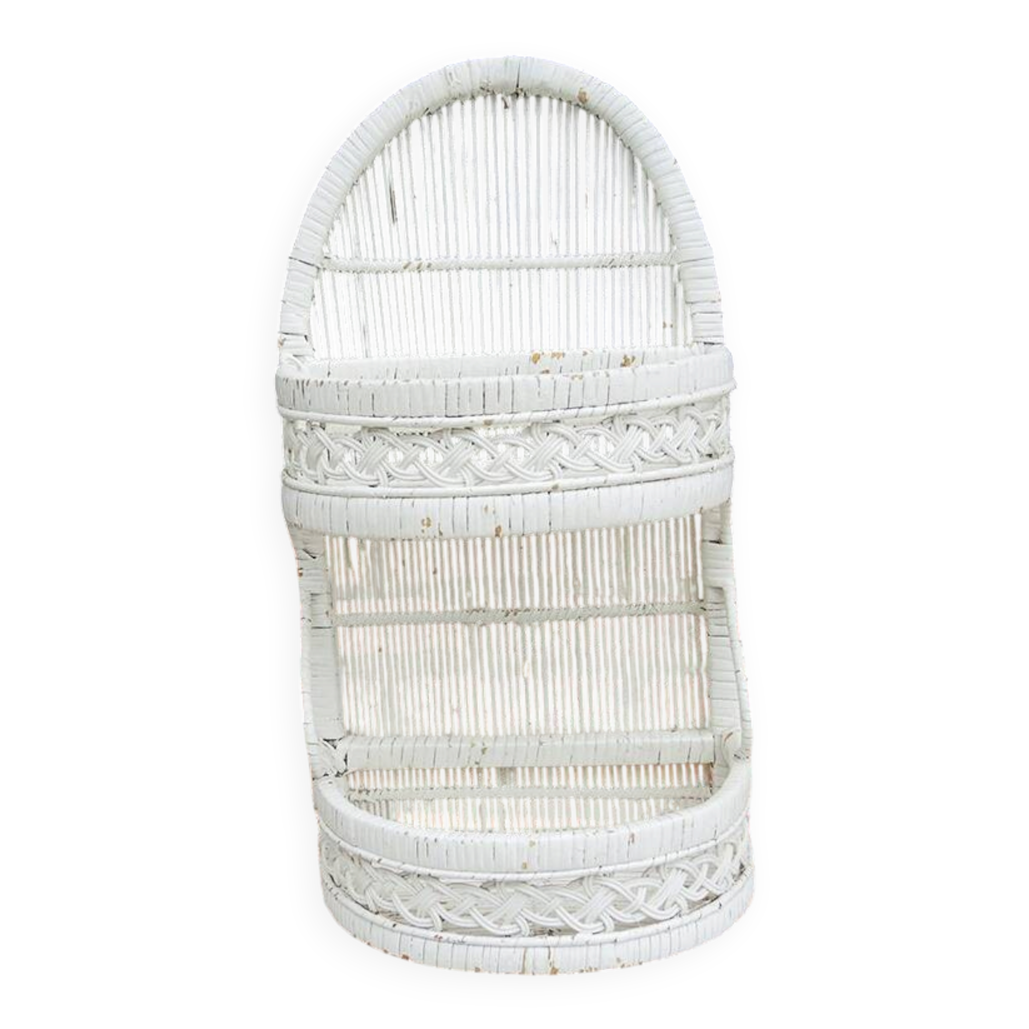 Ancienne étagère murale en osier blanc