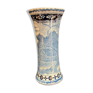 Vase cornet gien blanc bleu