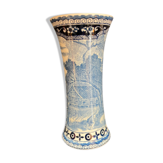 Vase cornet gien blanc bleu