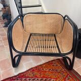 Cane and rattan armchair