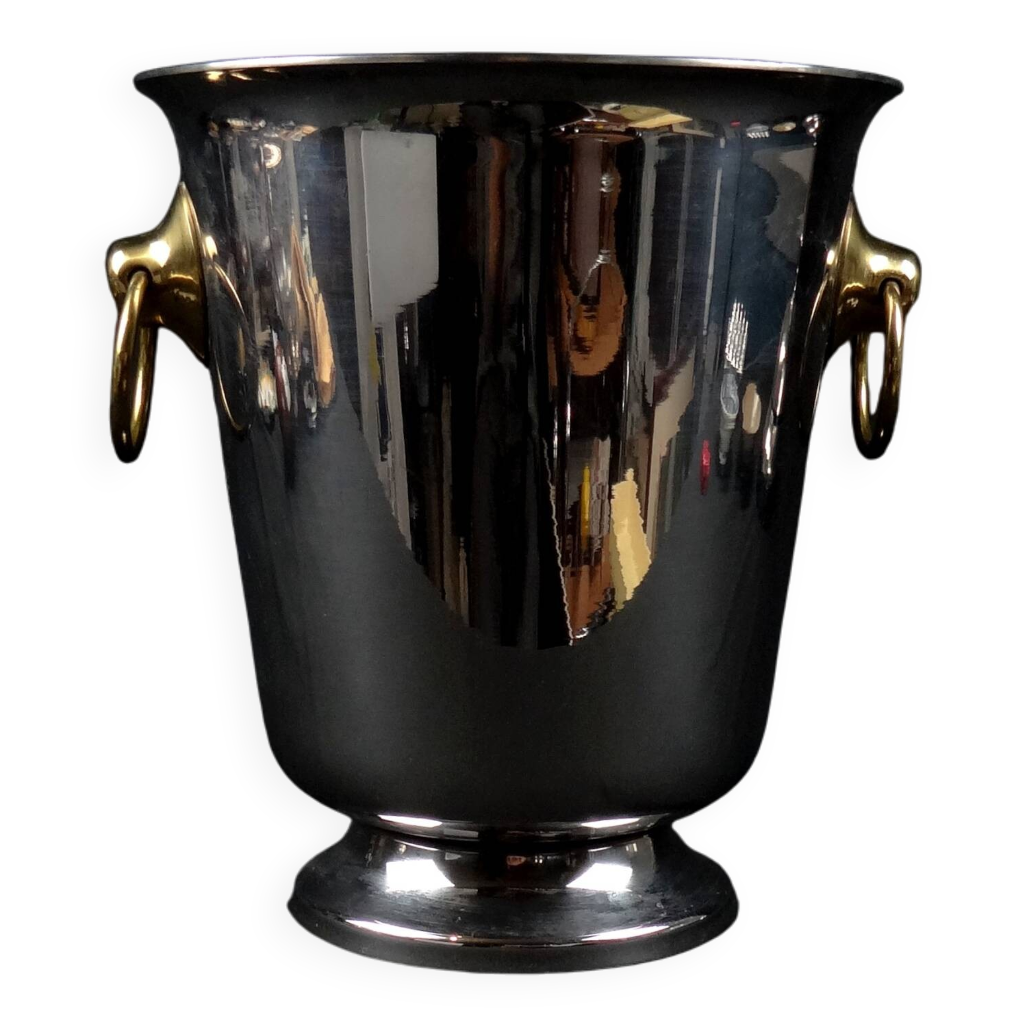 Vintage 80s silver and gold stainless steel champagne bucket by Létang Rémy