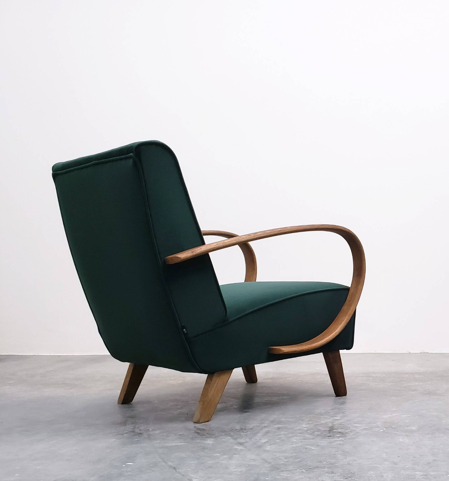 1930 Jindrich Halabala Bentwood Armchair in Emerald Green Velvet