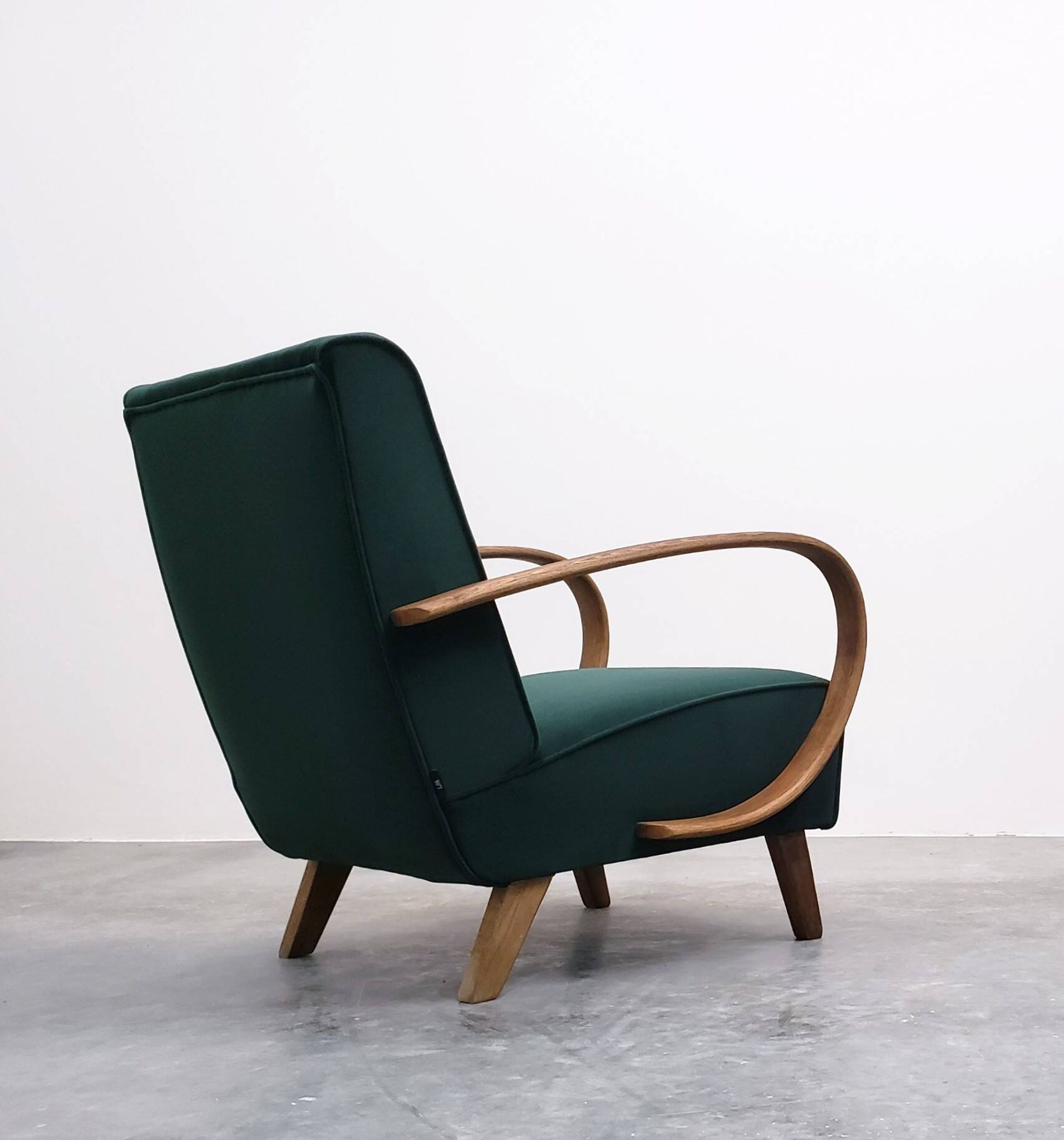 1930 Jindrich Halabala Bentwood Armchair in Emerald Green Velvet