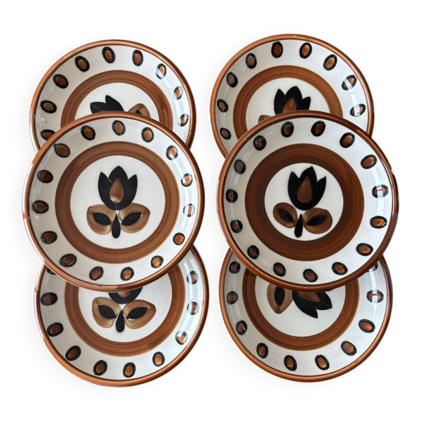 Lot de 6 assiettes creuses boch La Louvière modèle kimono 1970